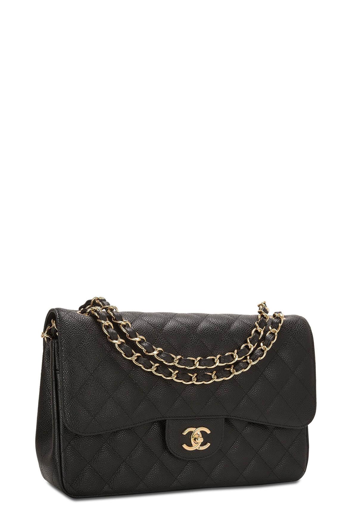 Quilted Caviar Jumbo Classic Flap Bag Black with Gold Hardware