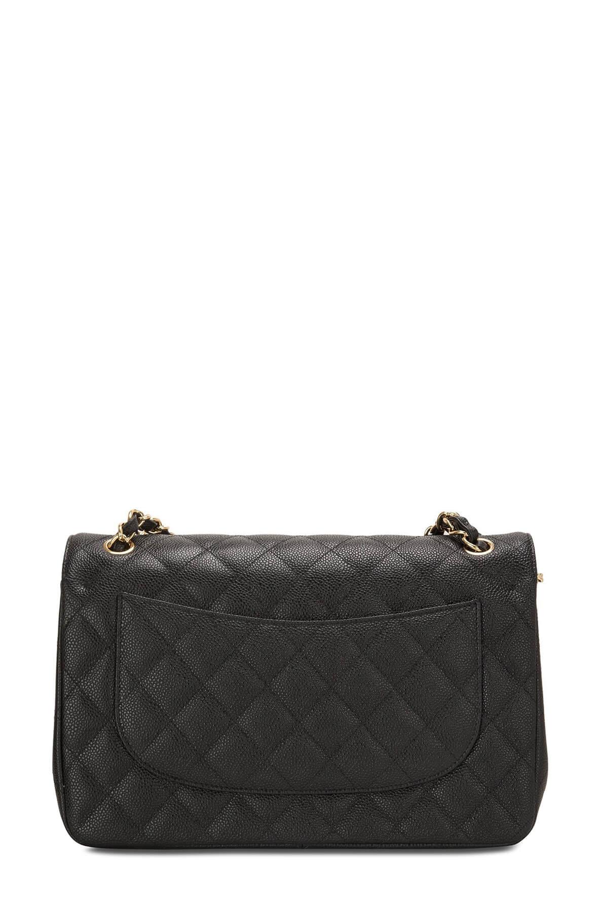 Quilted Caviar Jumbo Classic Flap Bag Black with Gold Hardware