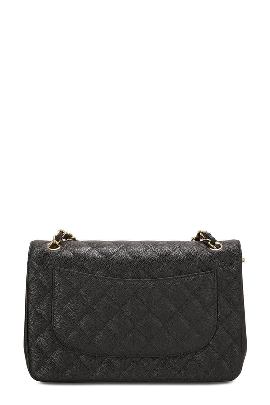 Quilted Caviar Jumbo Classic Flap Bag Black with Gold Hardware