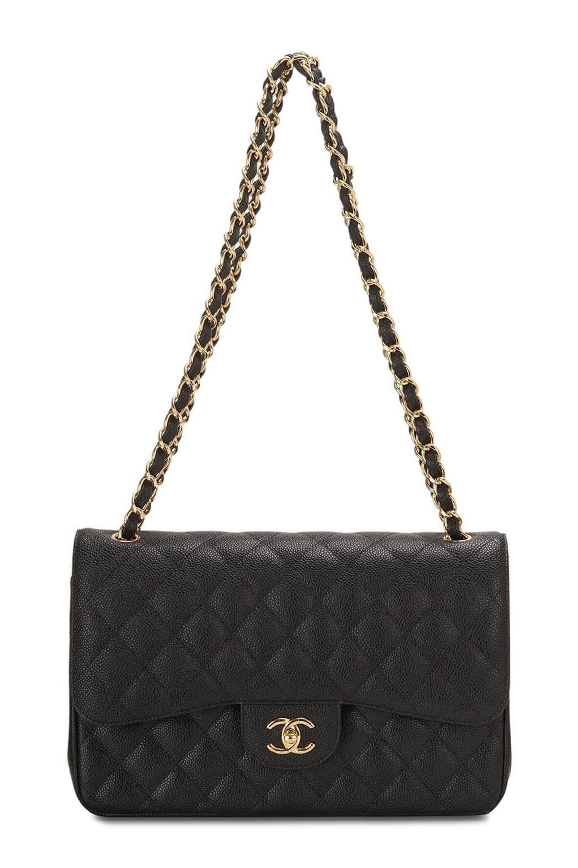 Quilted Caviar Jumbo Classic Flap Bag Black with Gold Hardware