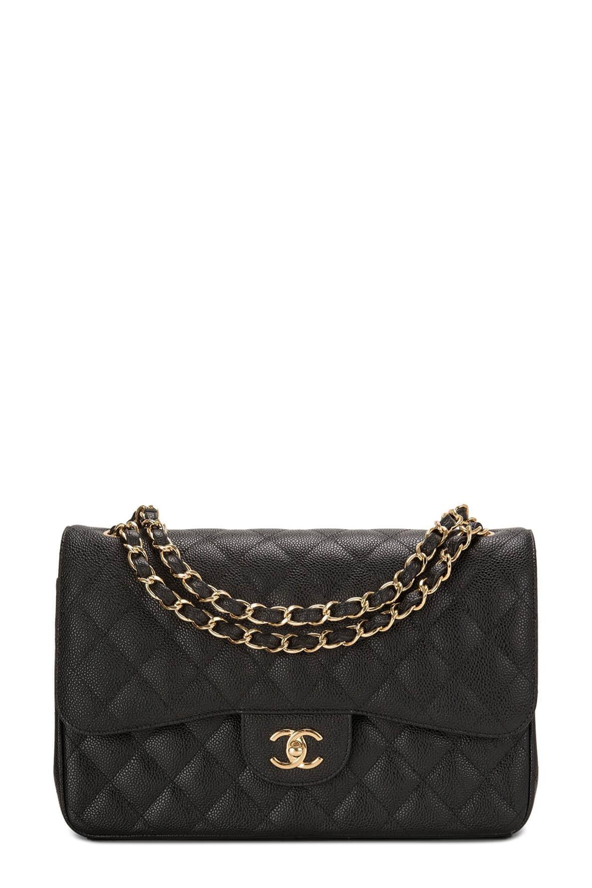 Quilted Caviar Jumbo Classic Flap Bag Black with Gold Hardware