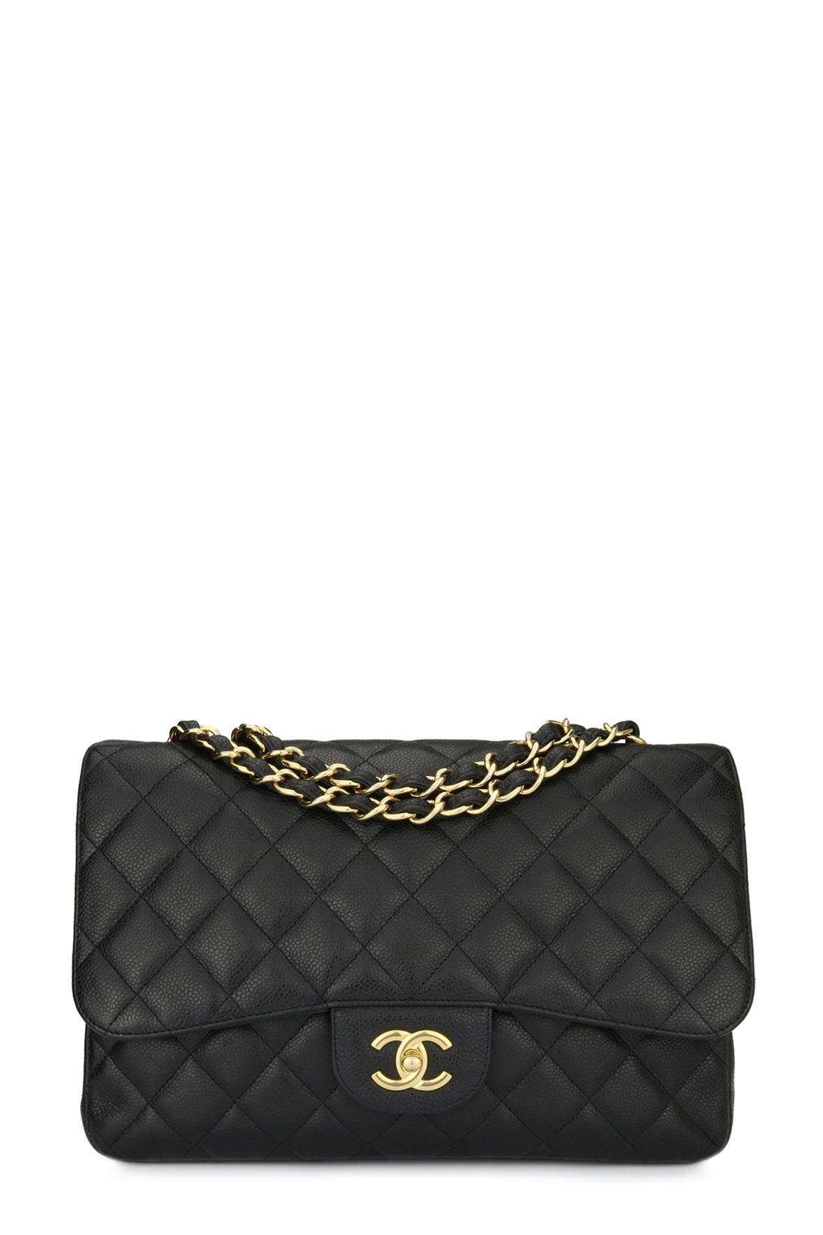 Quilted Caviar Jumbo Classic Single Flap Bag with Gold Hardware