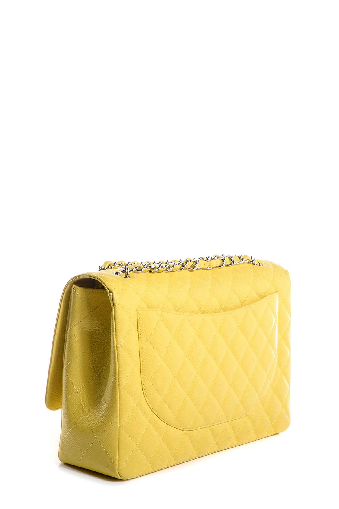 Quilted Caviar Classic Maxi Single Flap Bag Yellow