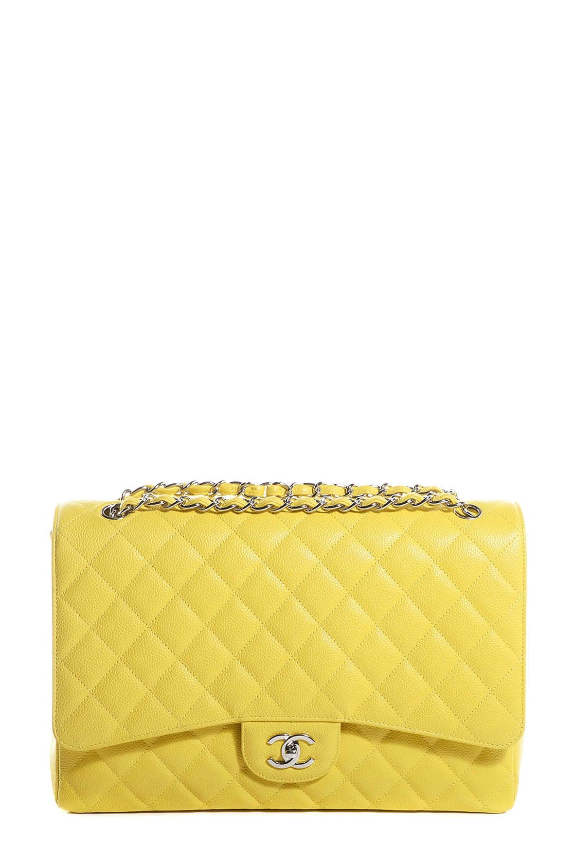 Quilted Caviar Classic Maxi Single Flap Bag Yellow