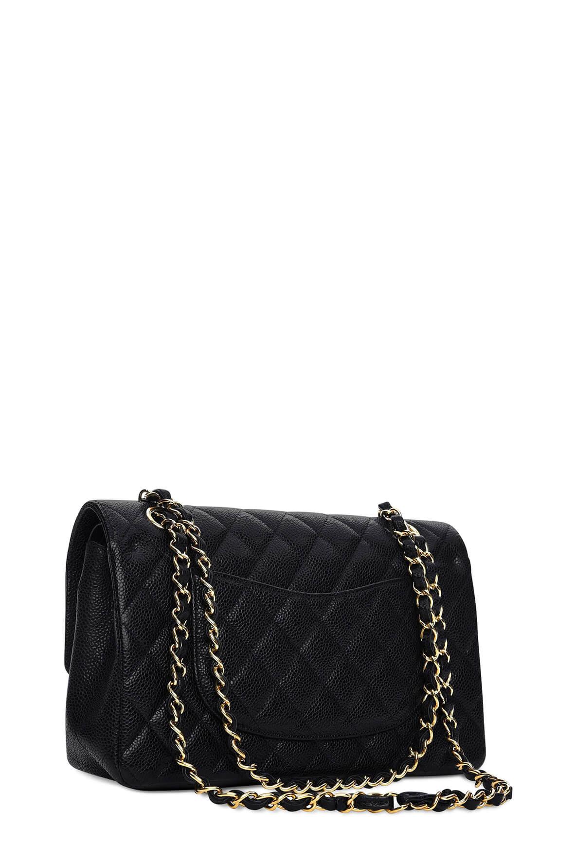 Quilted Caviar Medium Classic Flap Bag Black with Gold Hardware