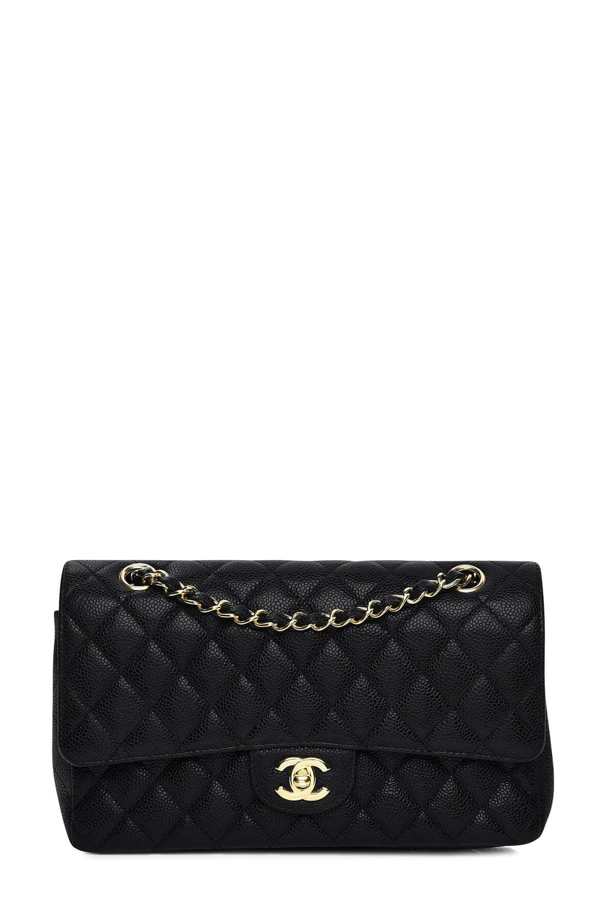 Quilted Caviar Medium Classic Flap Bag Black with Gold Hardware