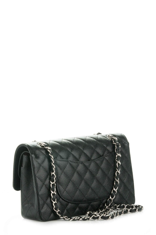 Quilted Caviar Medium Classic Flap Bag Black with Silver Hardware