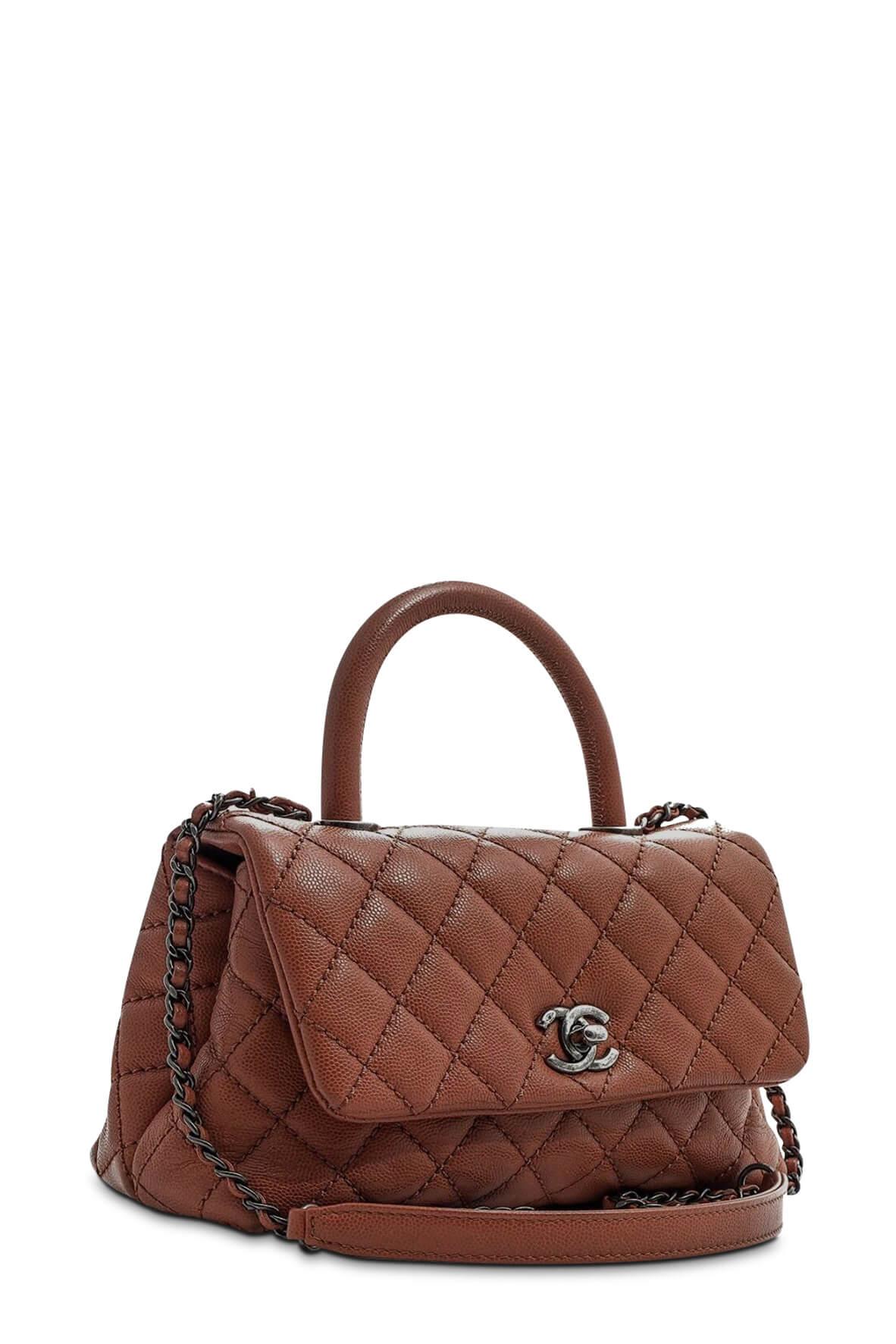 Quilted Caviar Mini Coco Handle Rust Orange