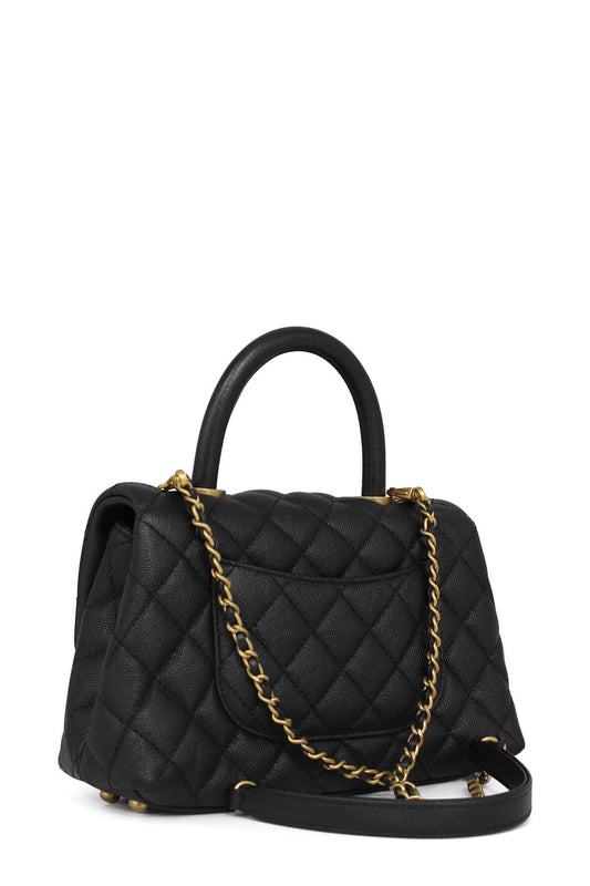 Quilted Caviar Mini Coco Top Handle Black with Gold Hardware