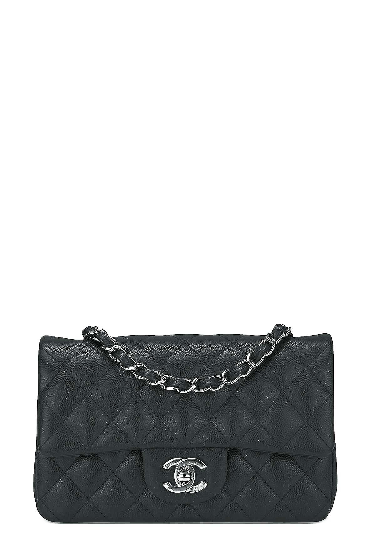 Quilted Caviar New Mini Classic Single Flap Black with Silver Hardware