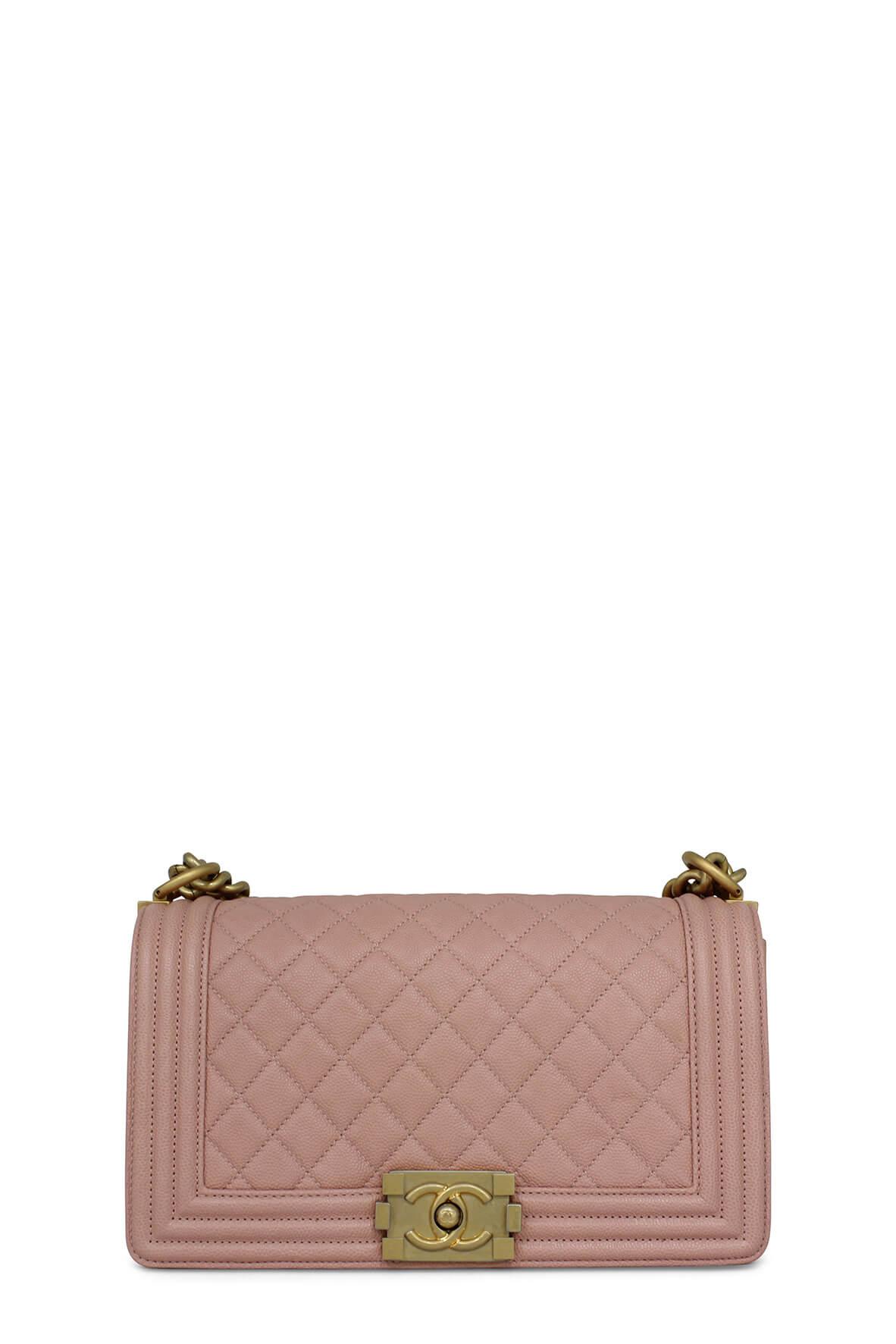 Quilted Caviar Old Medium Boy Pink with Gold Hardware