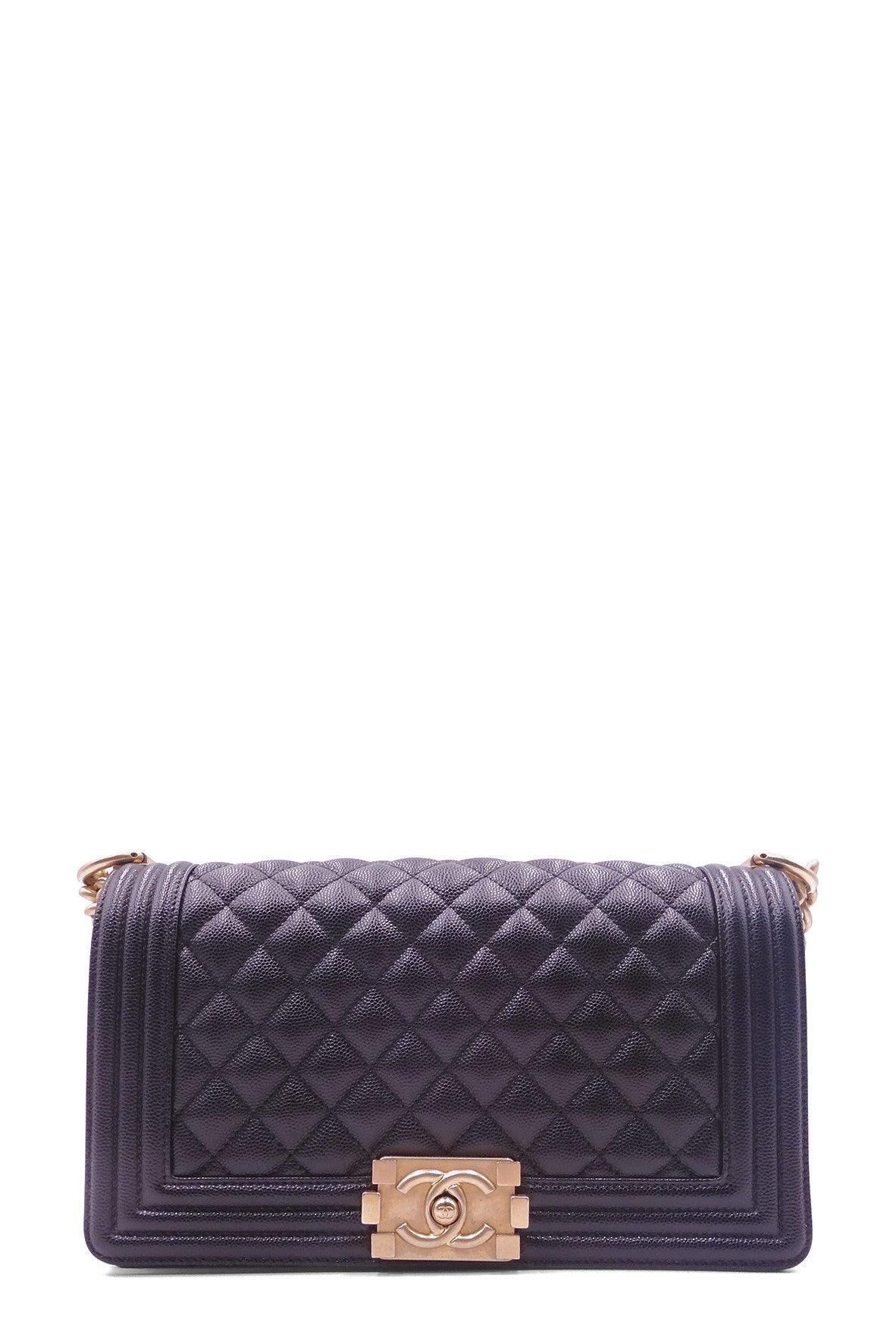 Quilted Caviar Old Medium Boy with Gold Hardware Black