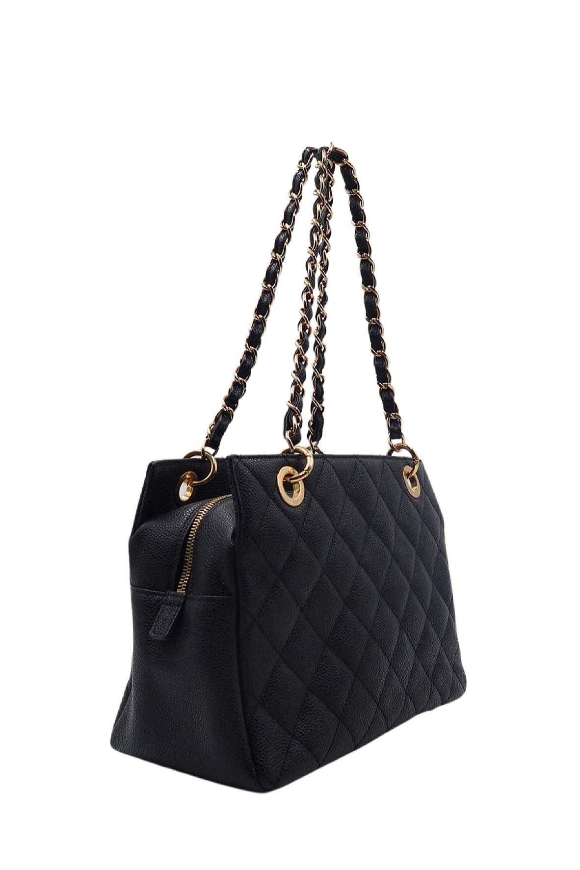 Quilted Caviar Petite Timeless Shopping Tote Black