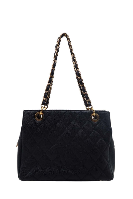 Quilted Caviar Petite Timeless Shopping Tote Black