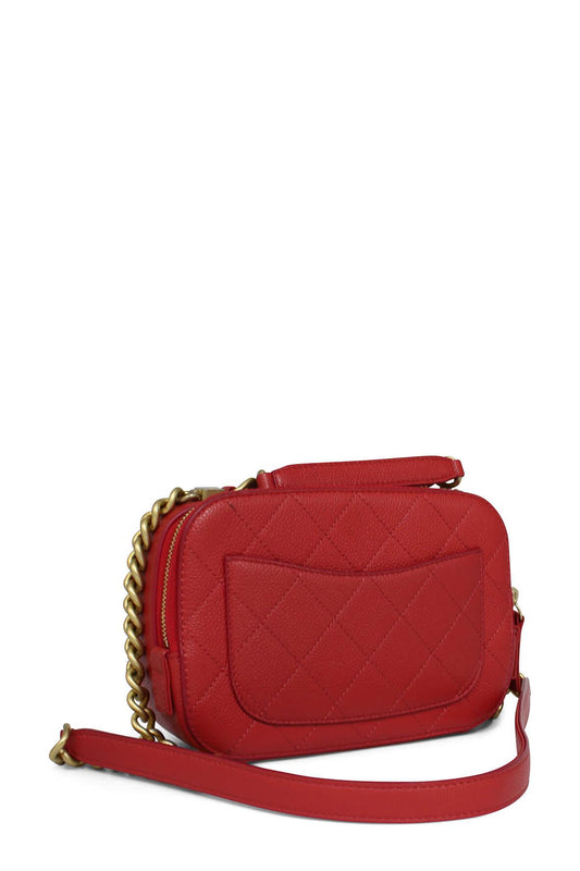 Quilted Caviar Small Camera Bag Red