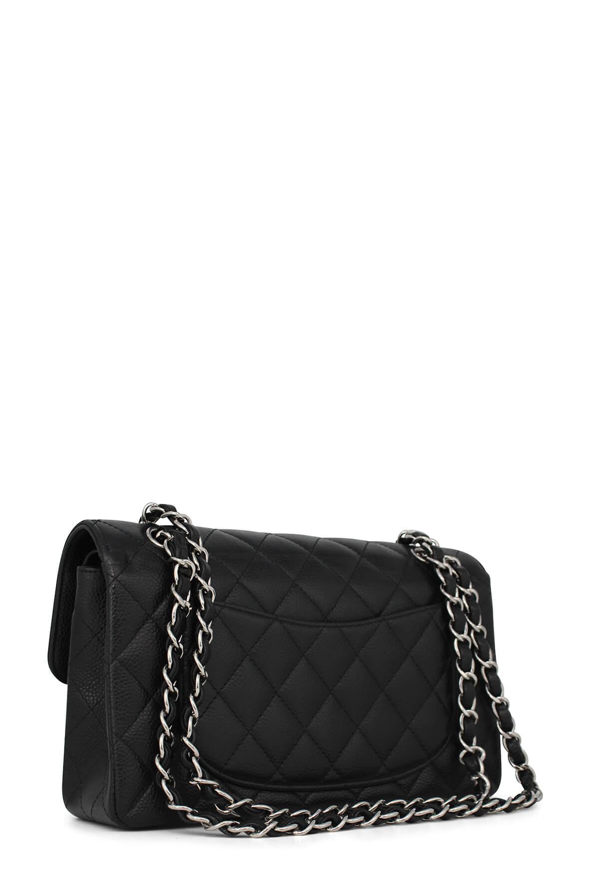 Quilted Caviar Small Classic Flap Bag Black with Silver Hardware