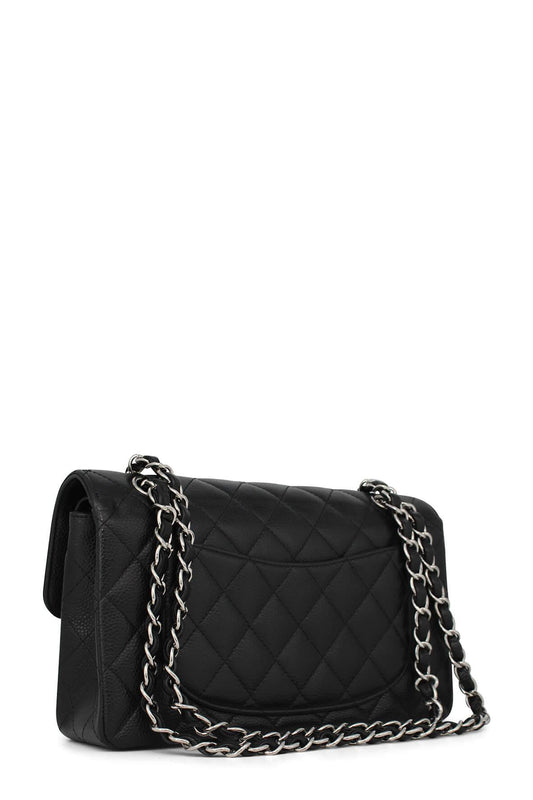 Quilted Caviar Small Classic Flap Bag Black with Silver Hardware