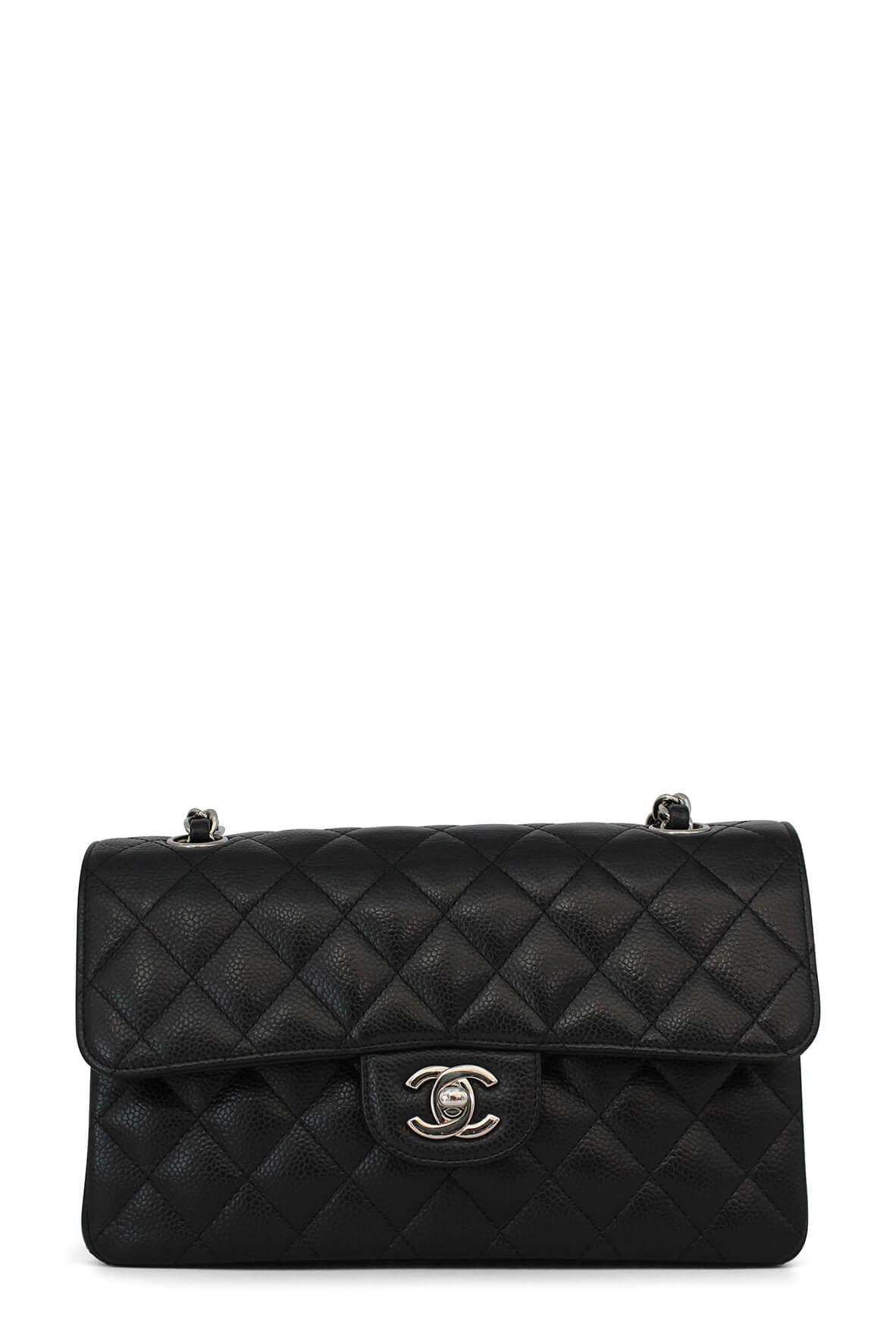 Quilted Caviar Small Classic Flap Bag Black with Silver Hardware