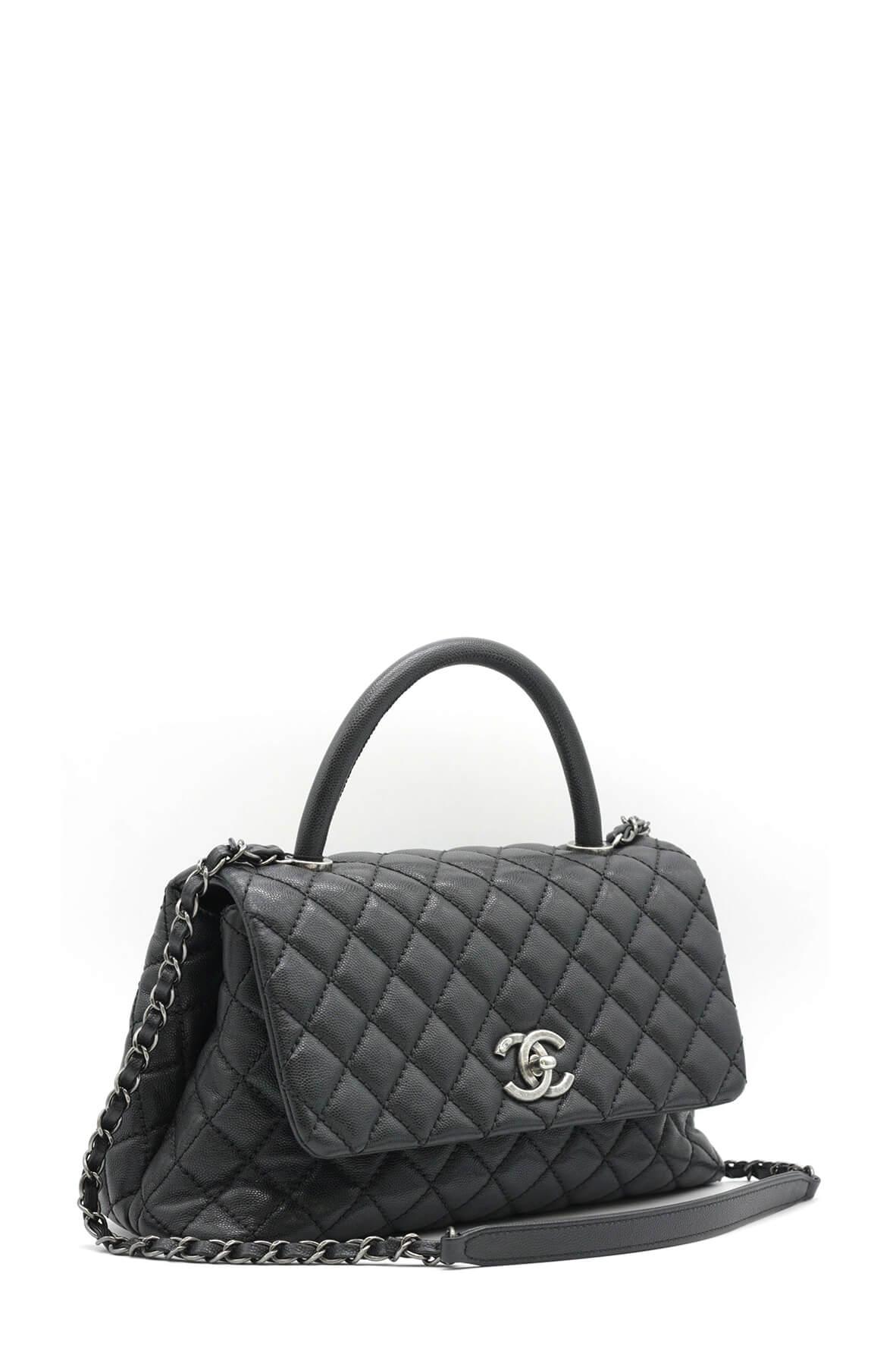 Quilted Caviar Small Coco Top Handle Bag Black