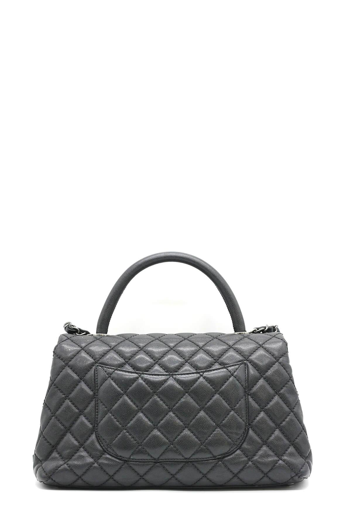 Quilted Caviar Small Coco Top Handle Bag Black