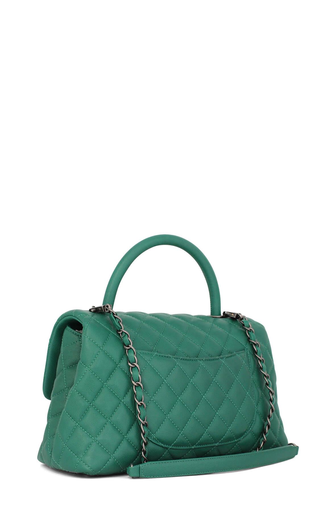 Quilted Caviar Small Coco Top Handle Bag Green