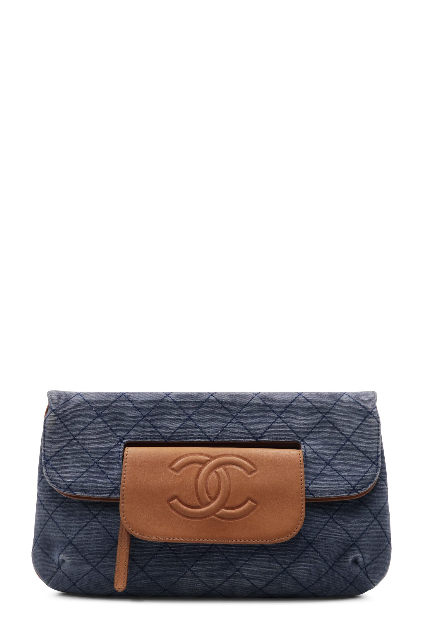 Quilted CC Denim Clutch Blue Brown