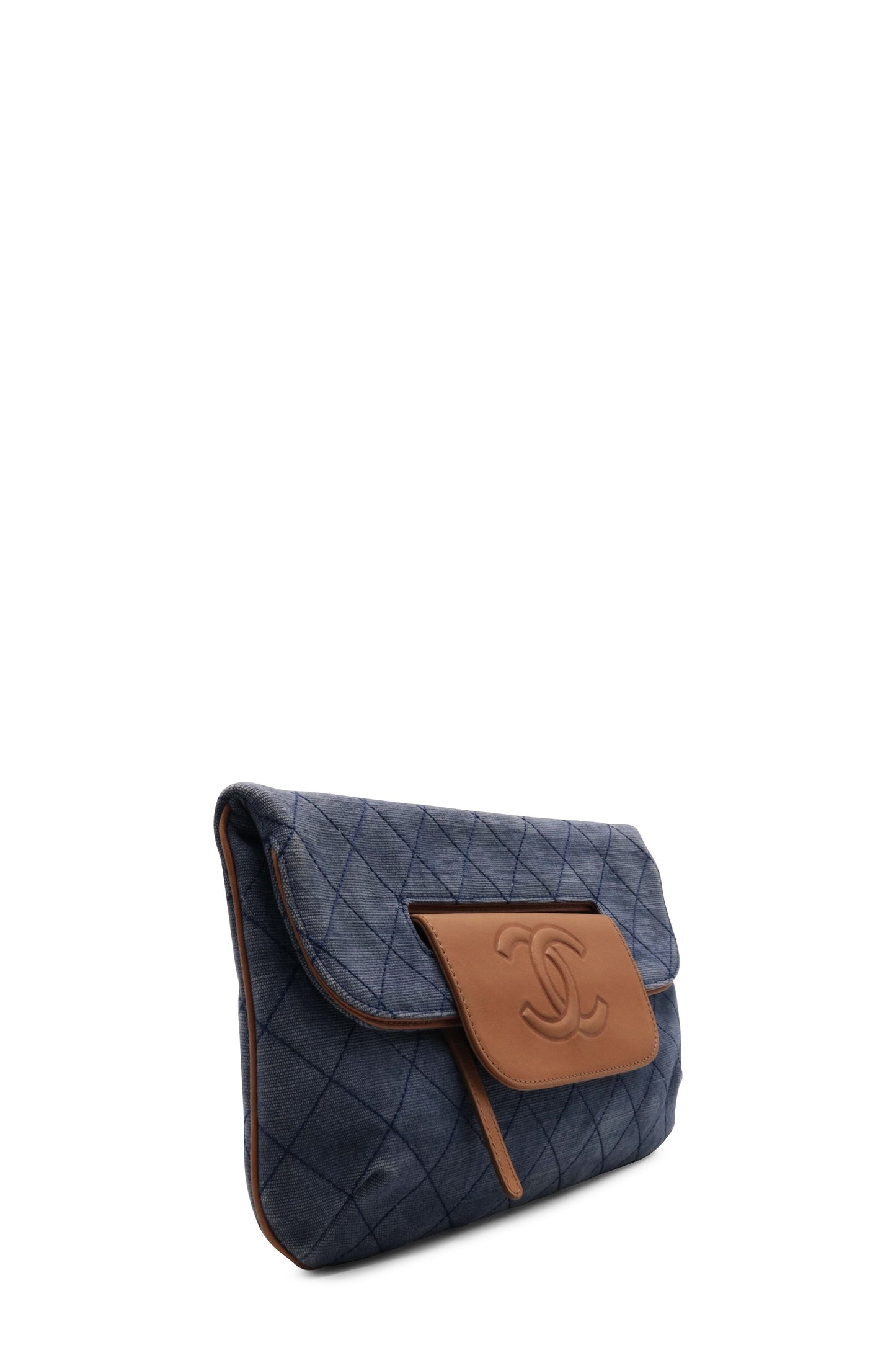 Quilted CC Denim Clutch Blue Brown