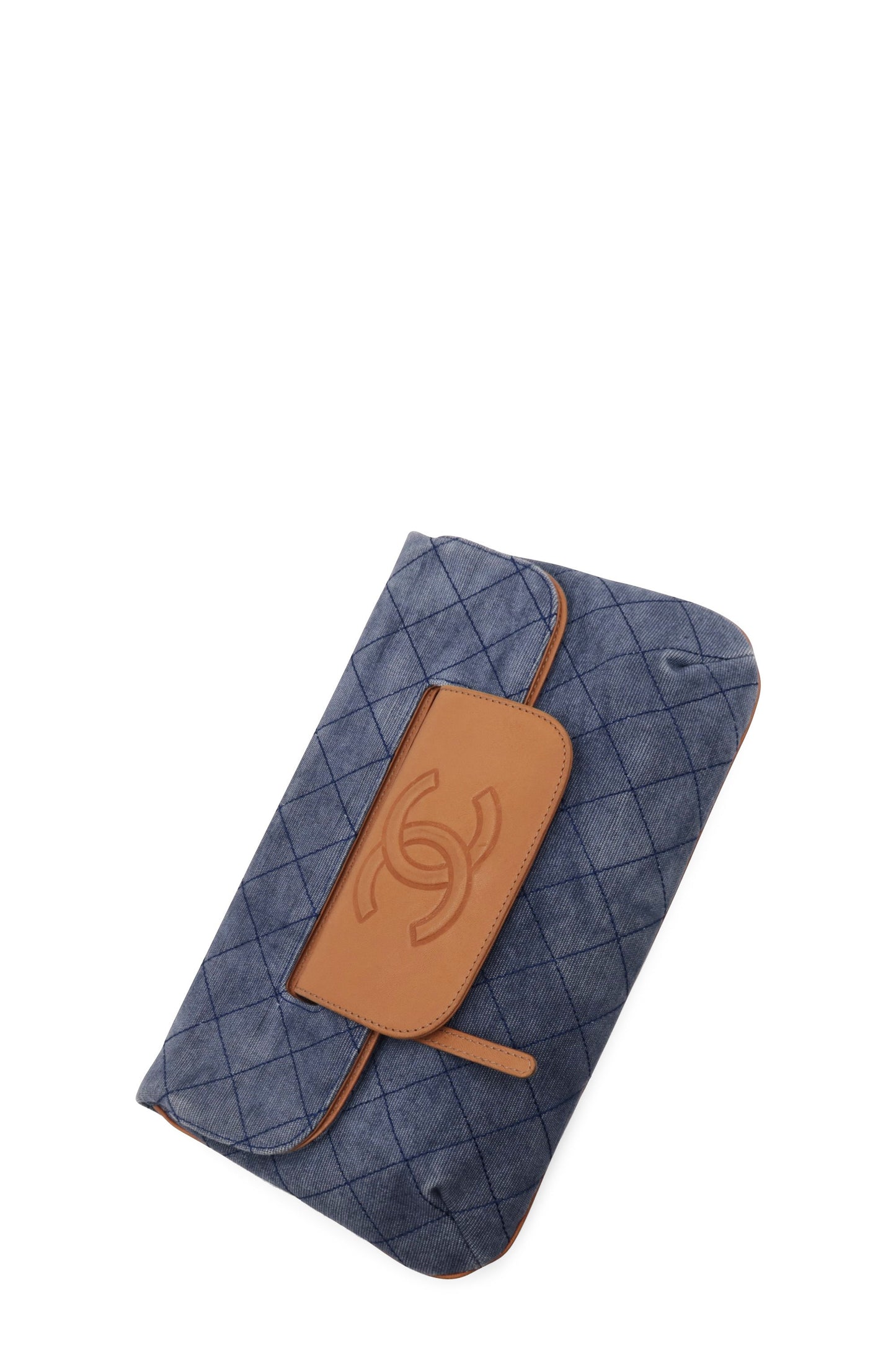 Quilted CC Denim Clutch Blue Brown