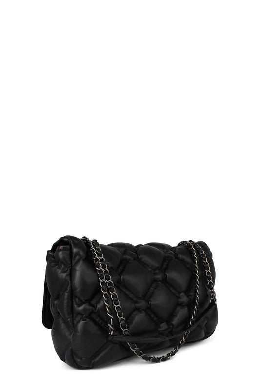 Quilted Chesterfield Flap Bag Black