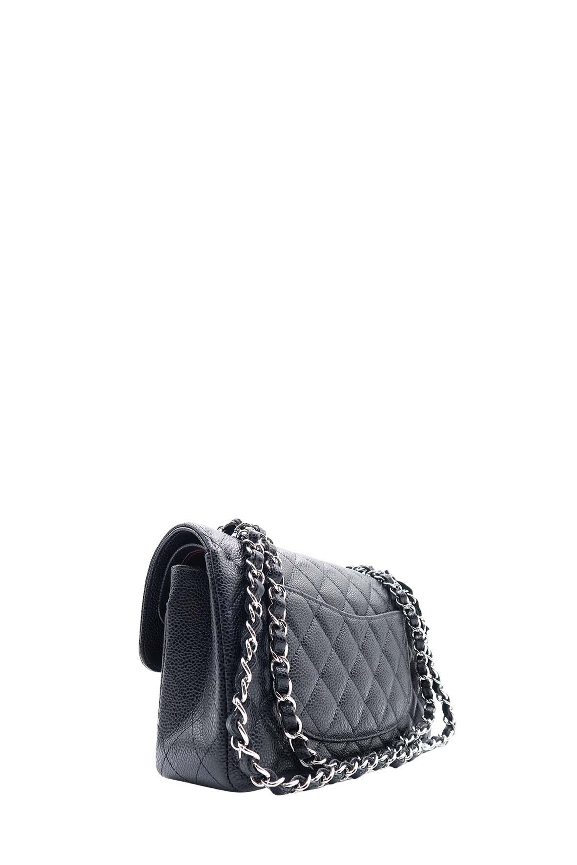 Quilted Classic Small Double Flap Bag with Silver Hardware Black