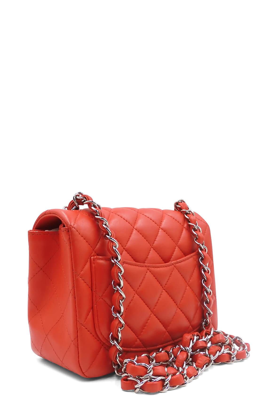 Quilted Lambskin Classic Mini Square Flap Red with Silver Hardware