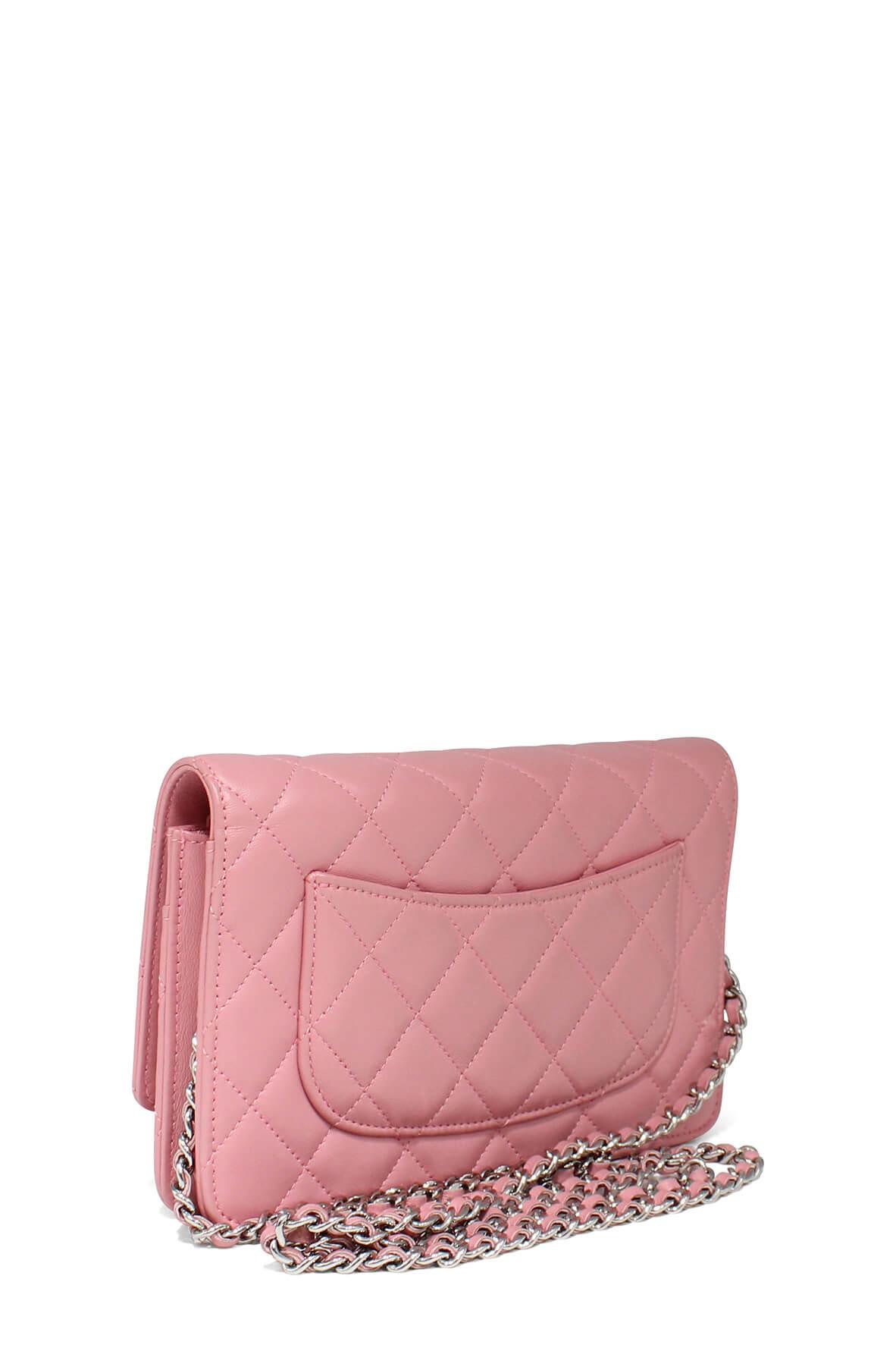 Quilted Lambskin Classic Wallet on Chain Pink