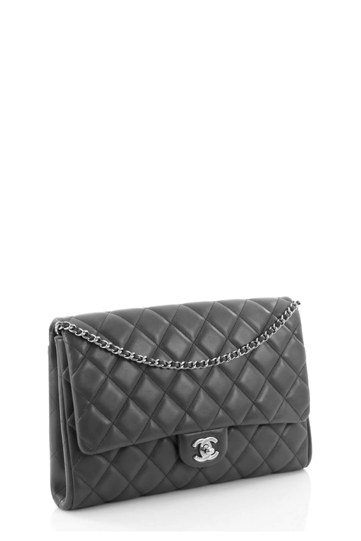 Quilted Lambskin Clutch on Chain Dark Grey