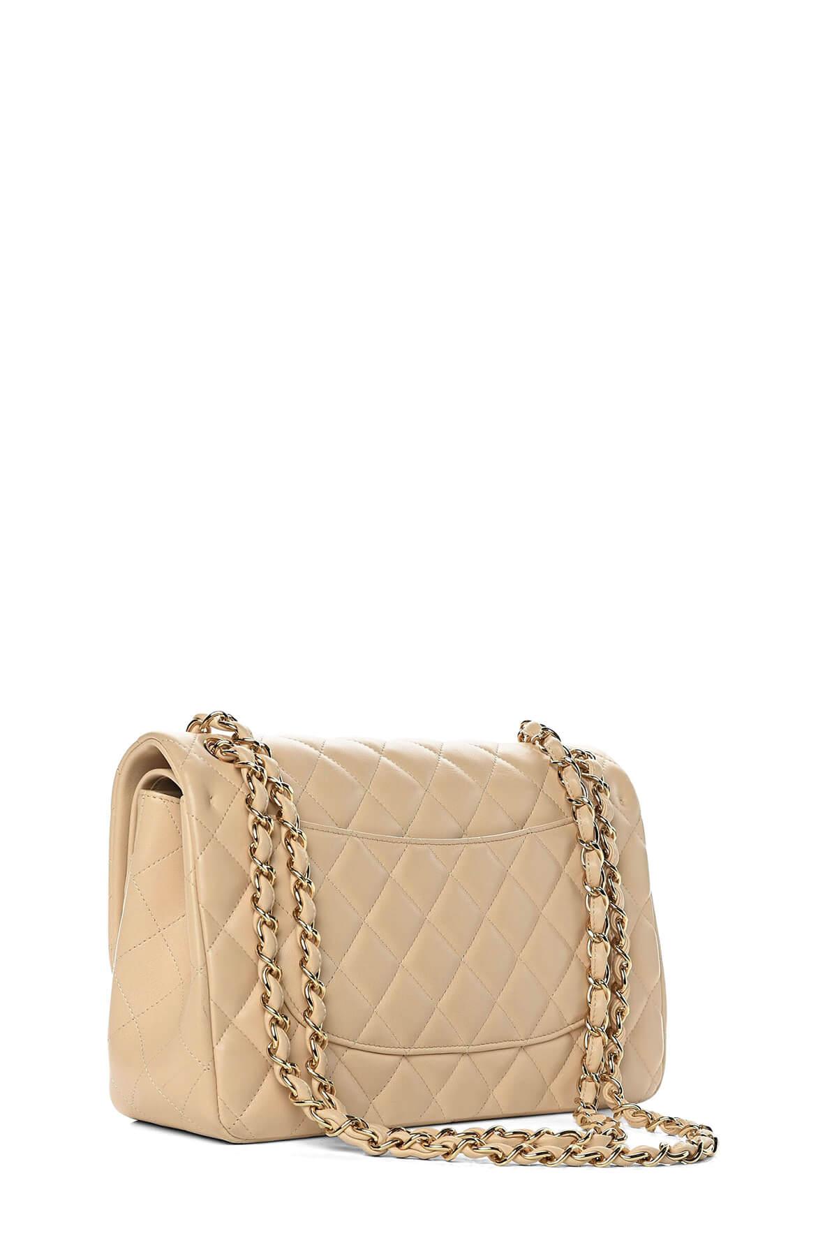 Quilted Lambskin Jumbo Classic Flap Bag Beige with Gold Hardware