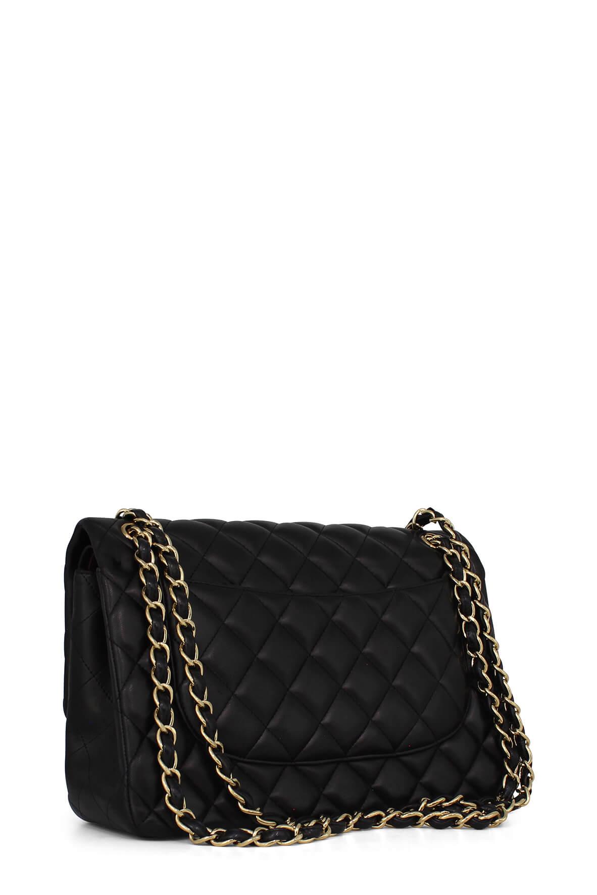 Quilted Lambskin Jumbo Classic Flap Bag Black with Gold Hardware