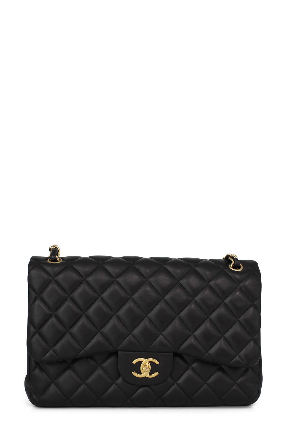 Quilted Lambskin Jumbo Classic Flap Bag Black with Gold Hardware