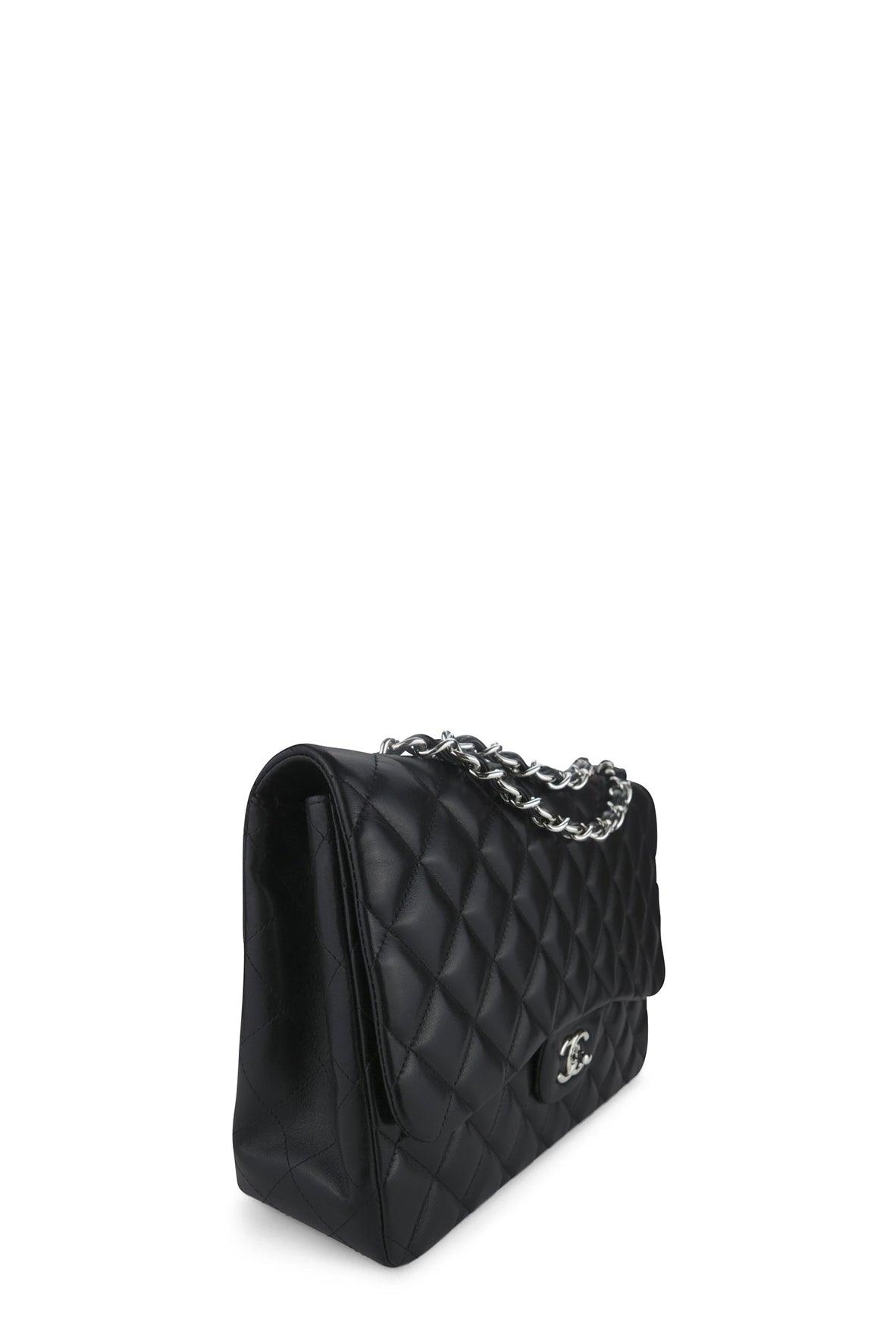 Quilted Lambskin Jumbo Classic Single Flap Bag Black with Silver Hardware