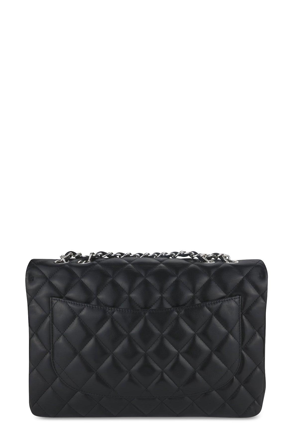 Quilted Lambskin Jumbo Classic Single Flap Bag Black with Silver Hardware