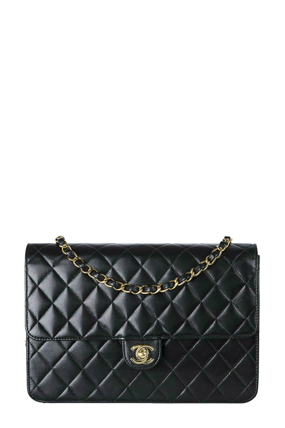 Quilted Lambskin Medium Classic Chain Single Flap Bag Black with Gold Hardware