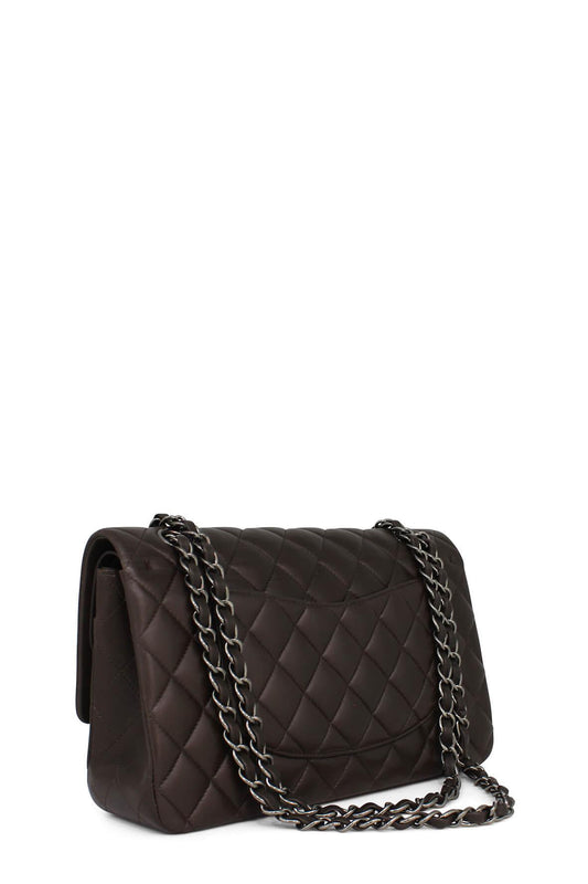 Quilted Lambskin Medium Classic Flap Bag Brown with Silver Hardware