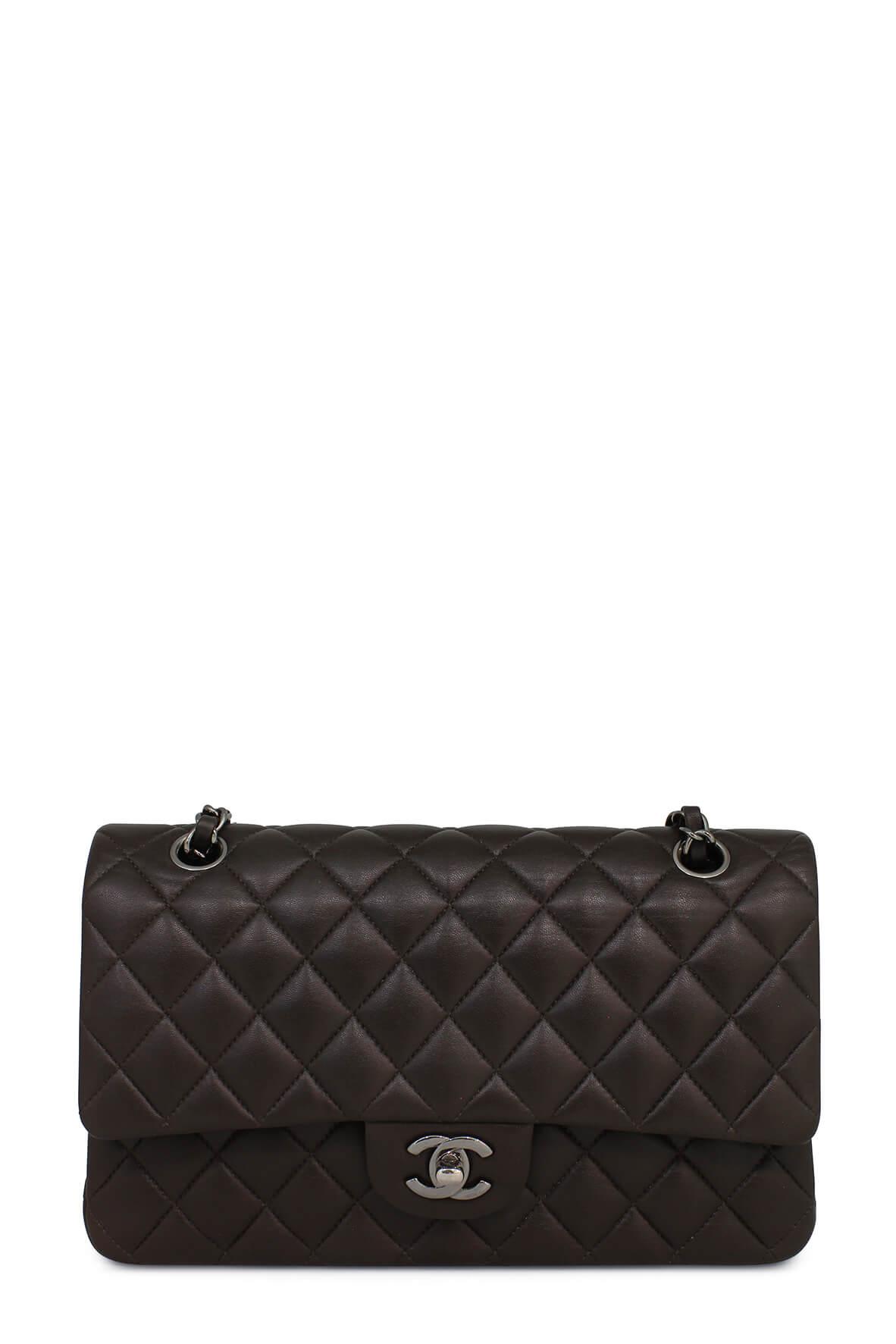 Quilted Lambskin Medium Classic Flap Bag Brown with Silver Hardware