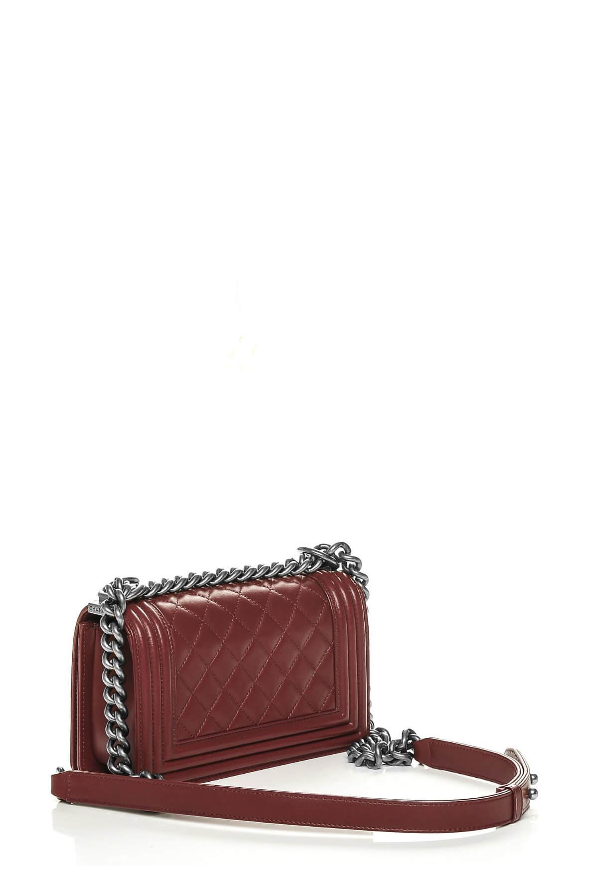 Quilted Lambskin Small Boy with Ruthenium Hardware Dark Red