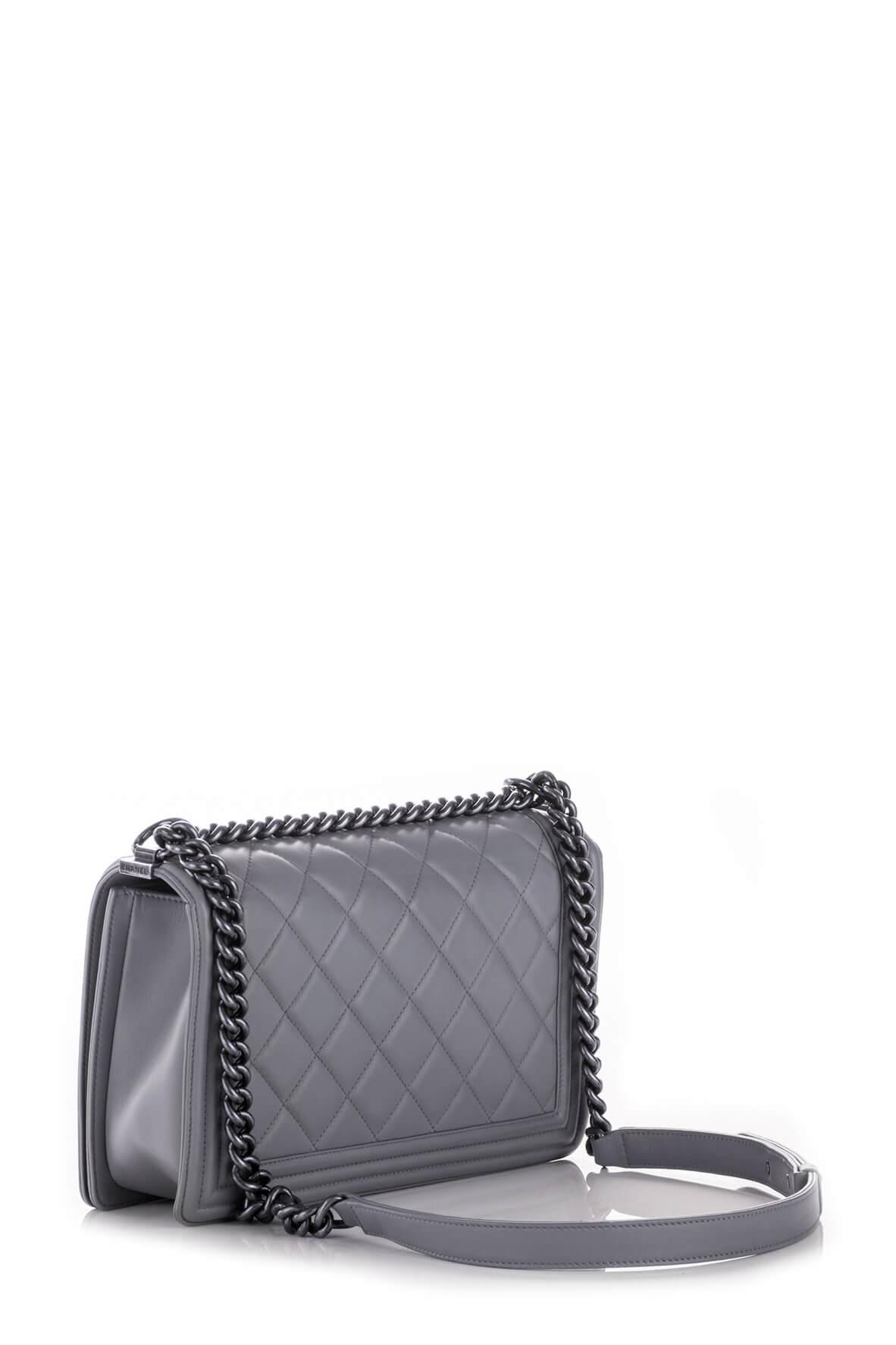 New Medium Quilted Boy with Ruthenium Hardware Grey