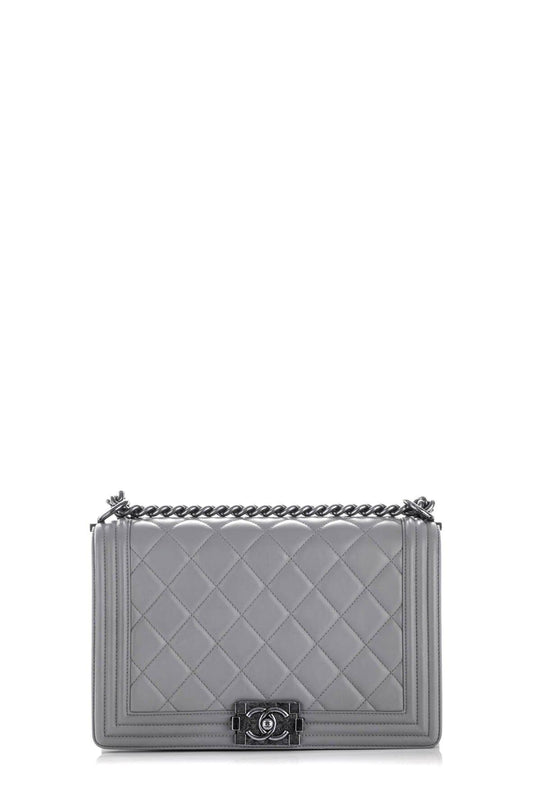 New Medium Quilted Boy with Ruthenium Hardware Grey