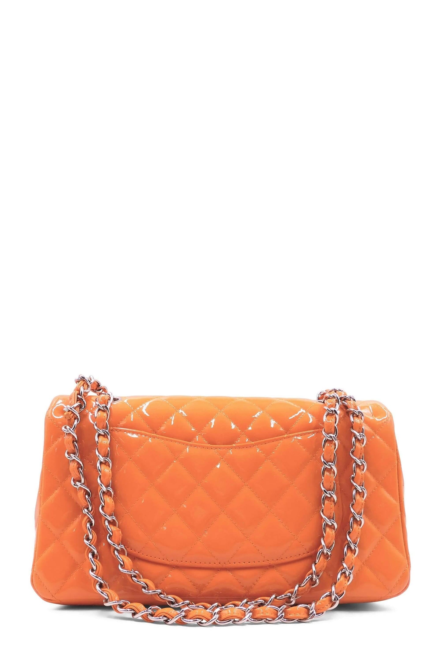 Quilted Patent Medium Classic Flap Bag Orange with Silver Hardware