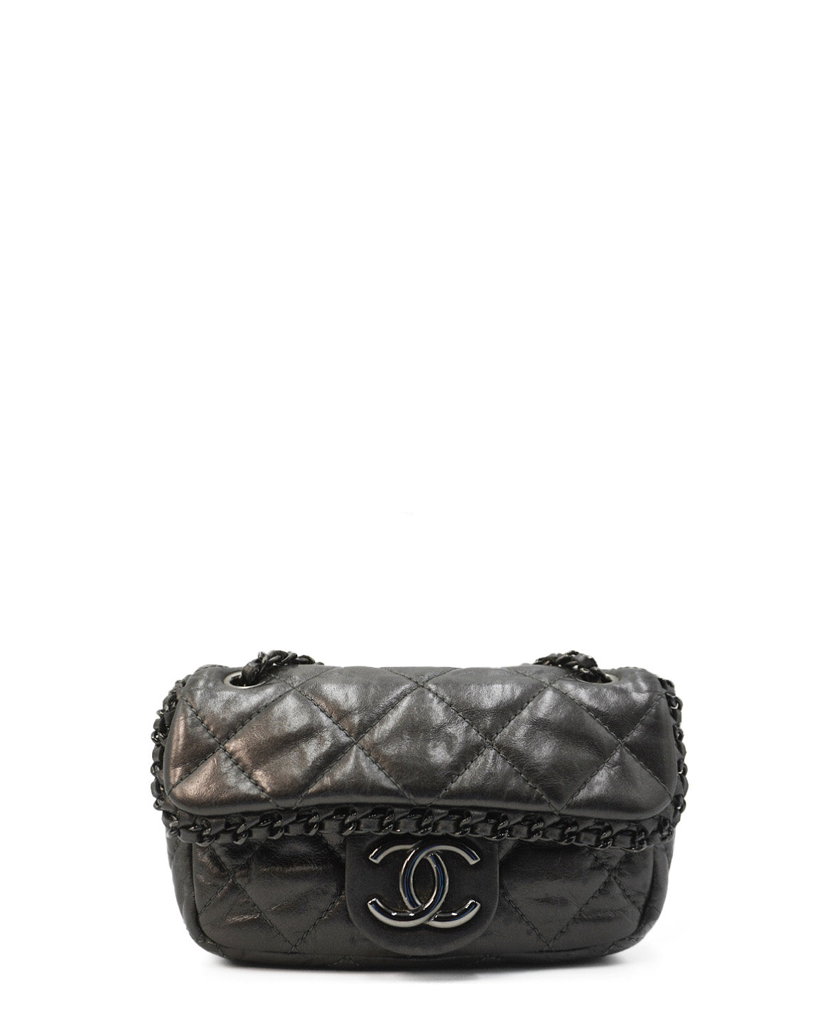 Quilted Leather Mini Chain Me Flap Bag Black