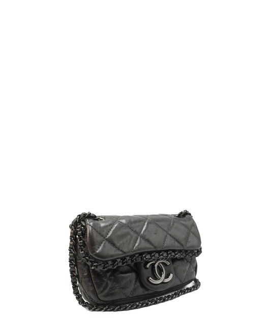 Quilted Leather Mini Chain Me Flap Bag Black