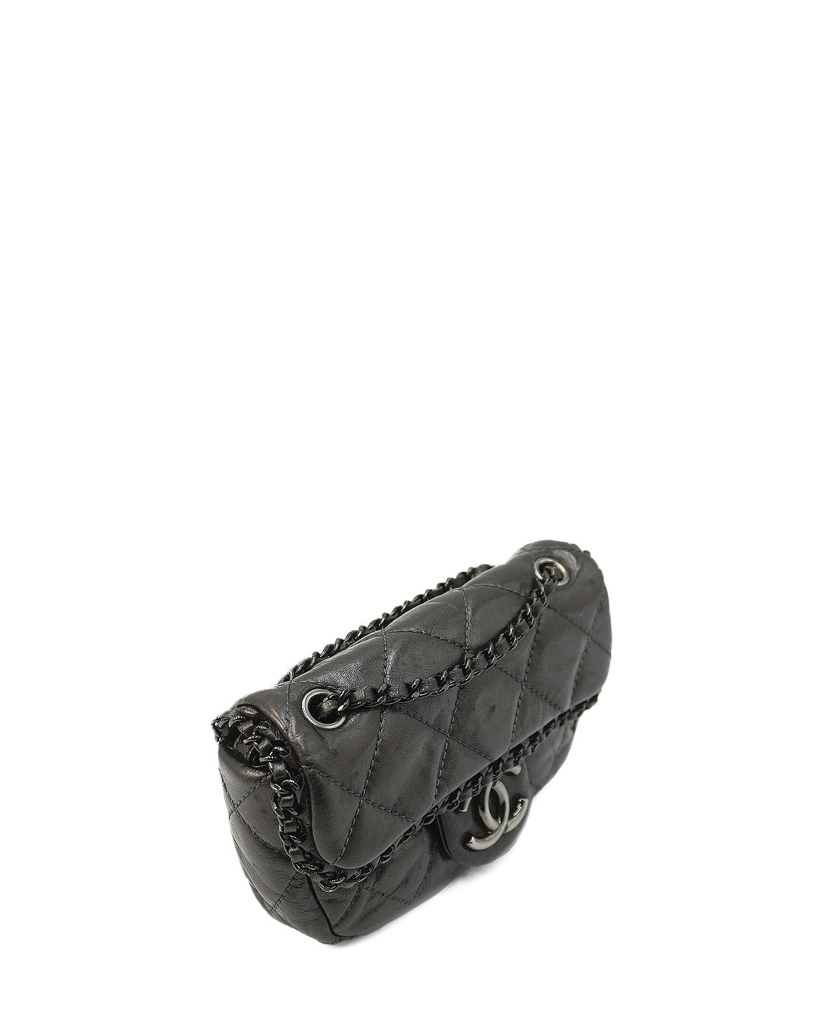 Quilted Leather Mini Chain Me Flap Bag Black