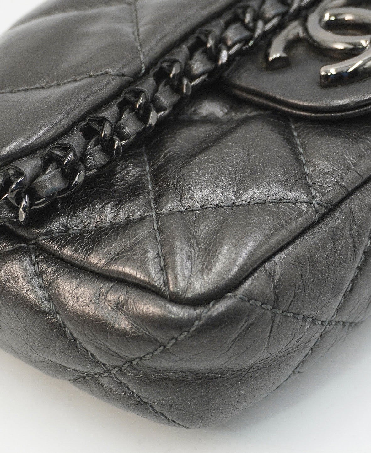 Quilted Leather Mini Chain Me Flap Bag Black