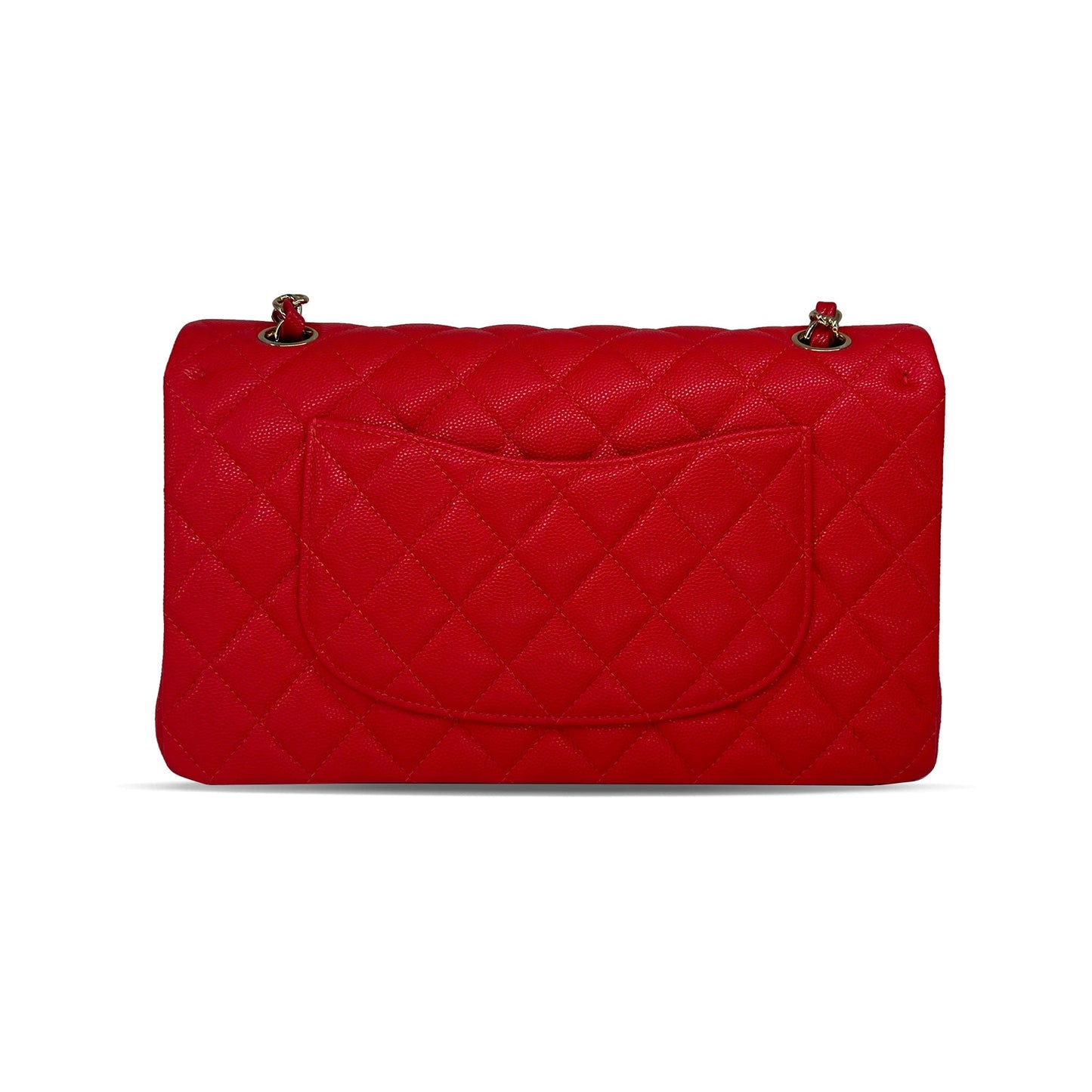 Pre owned Chanel watermelon red caviar leather double flap closure bag